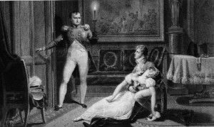 “I’ll get the best lawyer!” Wife Josephine faints after husband Napoleon tells her he is filing for divorce.